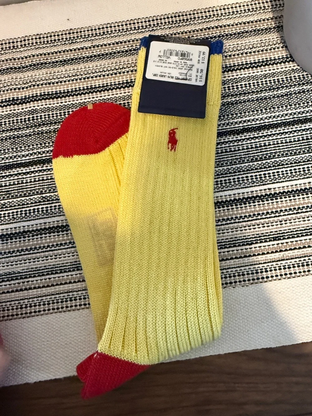 Vintage Polo Ralph Lauren Colorblock Socks Yellow Red Blue‎ Made in Japan NOS